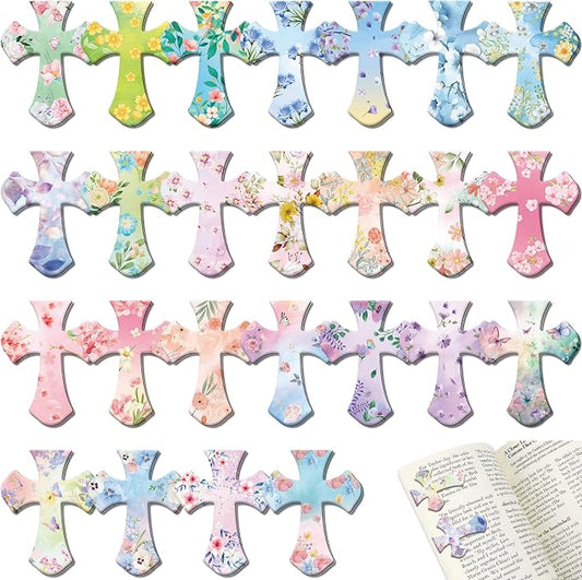 50Pack Magnetic Bookmarks Christian Bookmarks Bulk Cross Bible Bookmark for Reading Women Men Kids Teacher Book Lovers Gifts, Religious Magnet Bookmark Clips Cute Personalized Book Markers (Flower-P)