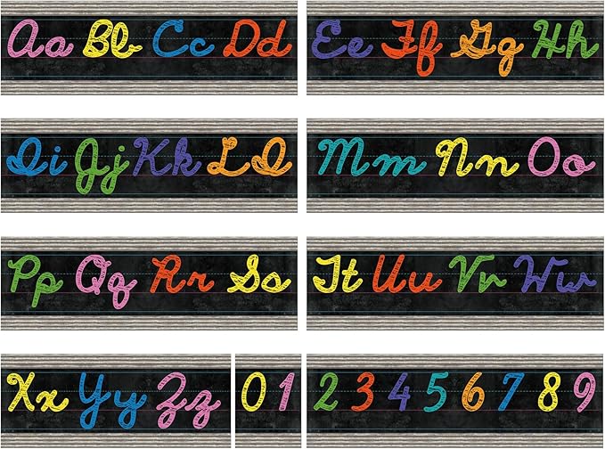 Set of 9 Cursive Writing Bulletin Board Cursive Alphabet Wall Strip for Teacher Supplies, Classroom Teaching Tool, Homeschooling, Kids Education (Vibrant)