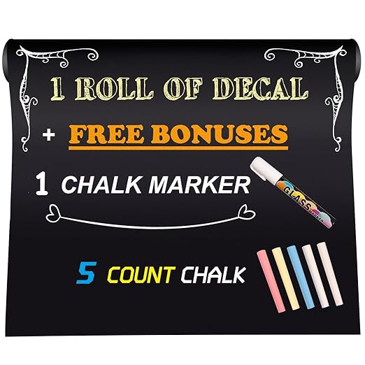 UnityStar Chalk Paper, 17.7" X 78.7" Adhesive Chalkboard Contact Paper Removable Wall Decal Stickers with 1 Liquid Chalk Marker & 5 Colors Chalks for Home Office School Blackboard Restaurant Menu
