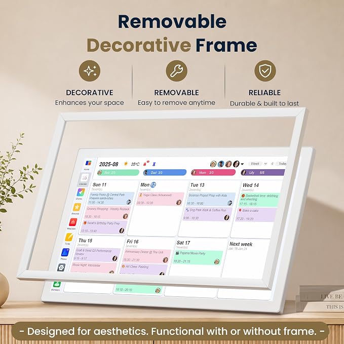 21.5-Inch Smart Digital Calendar & Photo Frame for Family, Large Wall Planner with Auto-Sync to Apple, Google & Outlook, Touchscreen Display with Chore Chart, To-Do Lists & Meal Planner, No Subscription, White Frame