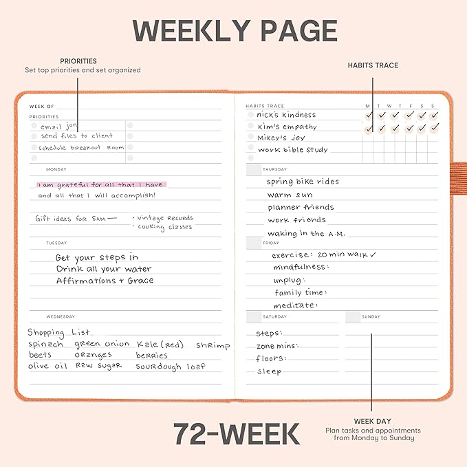 And Per Se Undated Weekly Planner 2026, A5 size Leather Hardcover Planner with Goals & Habit Tracker – ADHD Planner & Productivity Journal (Pumpkin Orange)