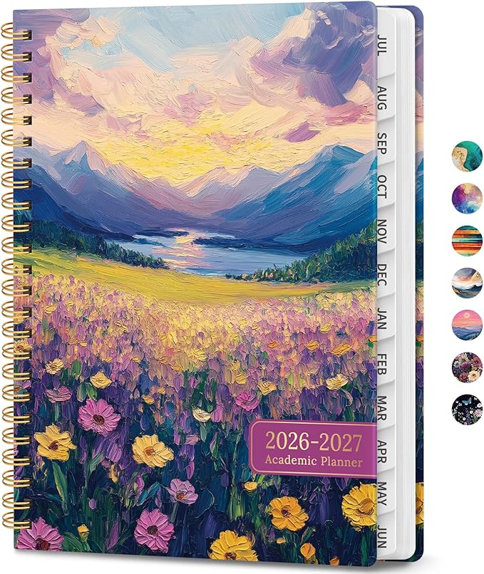 Academic Planner 2026-2027, Weekly and Monthly Calendar Book, July 2026 – June 2027, Hardcover Planner with Tabs, Perfect for Teachers, Students, Women & Men, A5 (6.4" x 8.5") - Blush Horizon