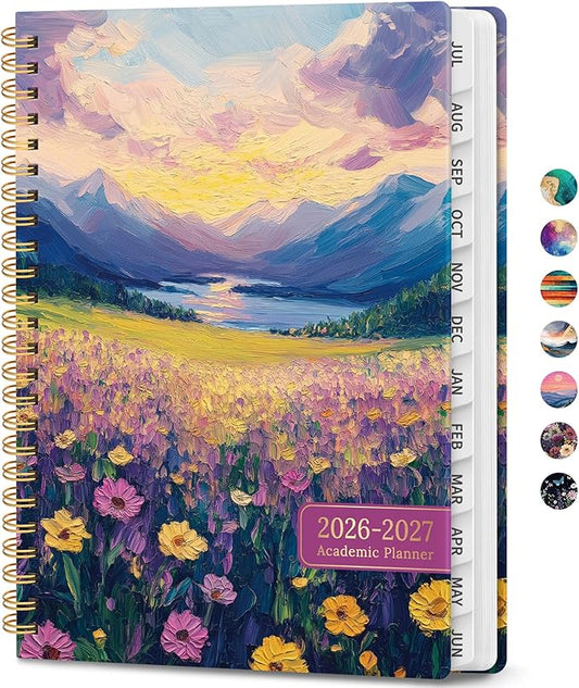Academic Planner 2026-2027, Weekly and Monthly Calendar Book, July 2026 – June 2027, Hardcover Planner with Tabs, Perfect for Teachers, Students, Women & Men, A4 (8.5" x 11") - Blush Horizon