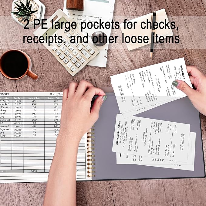 HAUTOCO Bill Tracker Notebook Monthly Bill Payment Tracker for Personal Budgeting Home Financial with 2 Storage Pocket, Payments Checklist Organizer Bill Planner 10.1 x 7.8'', Black