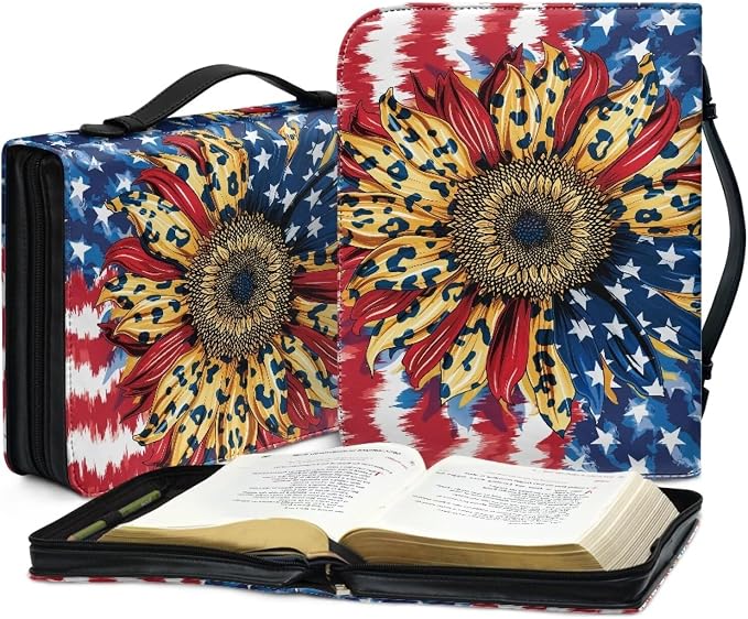 American Sunflowers Bible Covers for Women with Handle Lightweight Large Bible Tote Bag for Man Waterproof Multi-Functional Man Bible Carrying Case