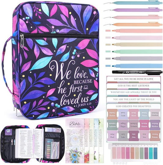 XKDOUS Bible Cover Carrying Book Case with Handle & Zippered Pocket, Large Bible Bags Study Supplies Accessories Organizer Bible Case Christian Gifts for Mother Women Men