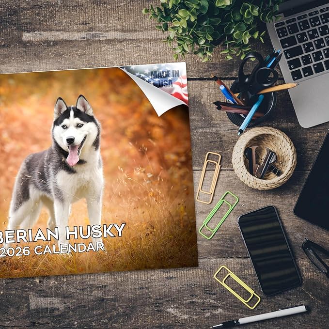2025 2026 Siberian Husky Calendar - Dog Breed Monthly Wall Calendar - 12" x 18" Open - Thick No-Bleed Paper - Giftable - Academic Teacher's Planner Calendar Organizing & Planning - Made in USA