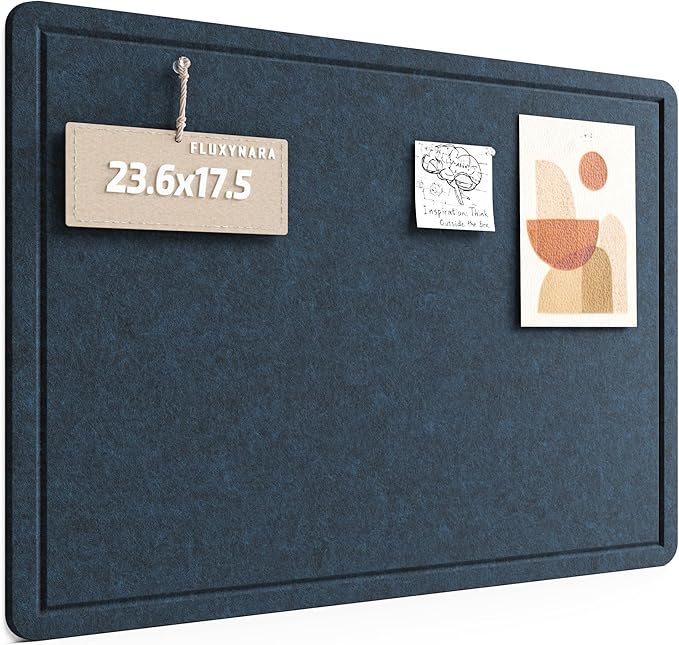 Fluxynara Bulletin Board, 23.6" x 17.5" Cork Board Alternative with 12 Safe Removable Adhesive Tabs, Foldable Felt Pin Board for Home Office, Classroom, Bedroom,Entryway for Walls—Carbon Blue