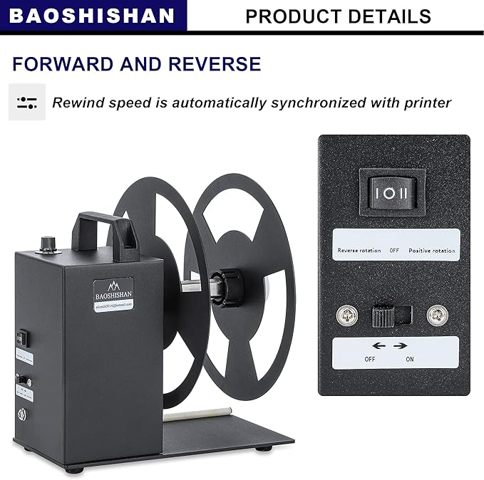 BAOSHISHAN Automatic Label Rewinder Rewinding Machine Label Width 120mm/4.7inch Core Holder 1/1.5/3 inch Roll Core Diameter 220mm/8.7inch 110V (A6)