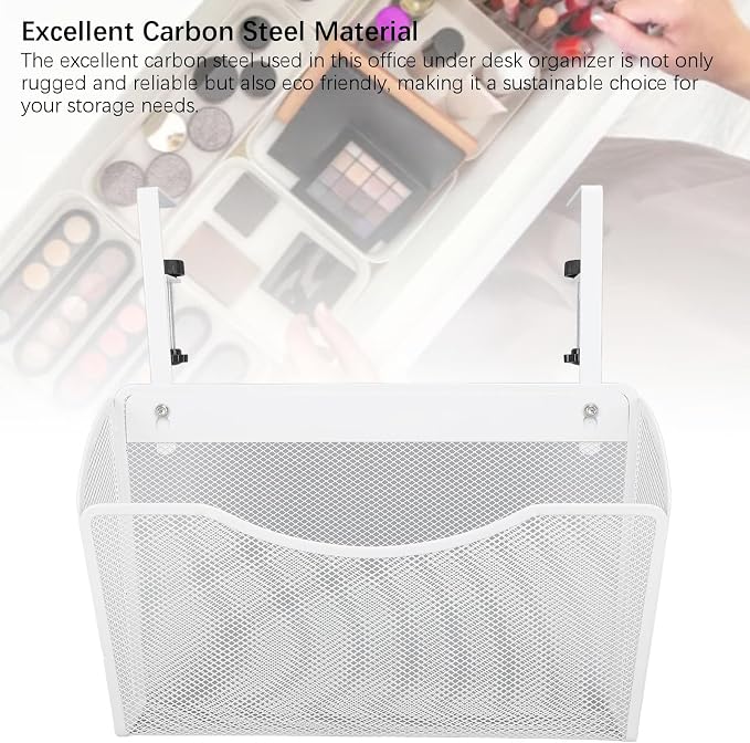 Fockety Desk Side Storage, No Drill Steel Under Desk Storage Laptop Holder, Mesh Hanging Desk Organizer, Clamp On Desk Shelf, Side Desk Organizer, Desk Storage Holder for Office and Home