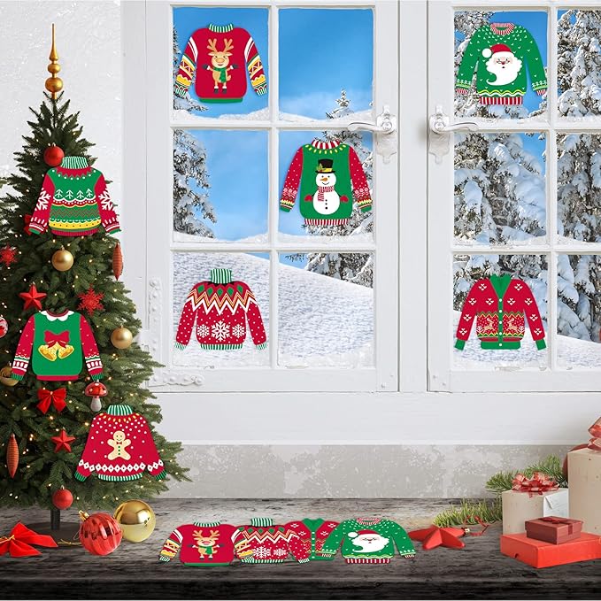 40 Pieces Ugly Sweater Cutouts Christmas Decoration Ugly Sweater Cardboard Cutouts with Glue Point Dots for Bulletin Board Party Holiday Party Decoration, 5.9 x 5.9 Inch