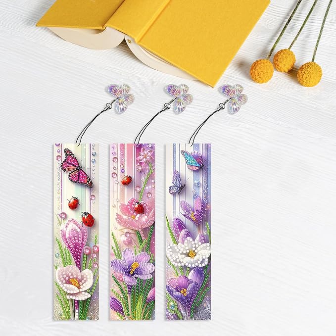 ARTopet 6Pcs DIY Diamond Art Painting Bookmarks with Colorful Butterfly Pendant PET Bookmark Ornament Double Sided Pattern Single Sided Diamond Book Marker Clip Gifts Tags-05