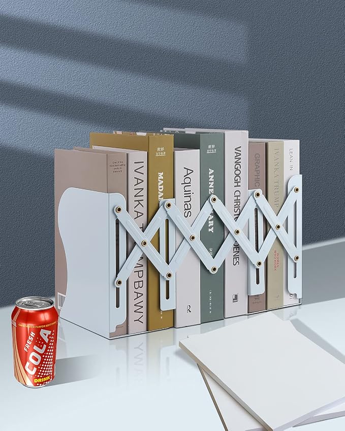 MSDADA Adjustable Bookends, Bookends for Heavy Book, Expandable Book Organizer for Office, School, Libraries, Extends up to 19 inches (Light Blue)