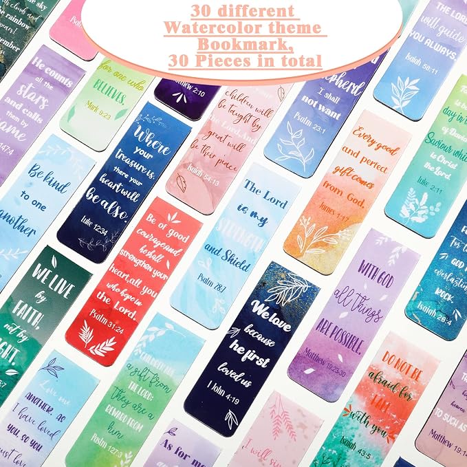 Chinco 30 Pcs Magnetic Bookmarks Christian Bookmarks Bulk Bible Verse Inspirational Scripture Page Clips for Women Childrens Kids Teachers Mothers Day Church Supplies School Gifts(Watercolor)