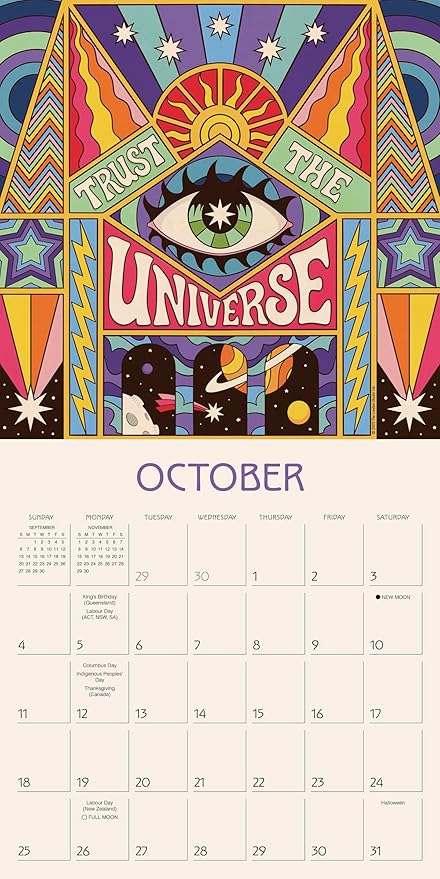 Dreamadelic 2026 Wall Calendar, 12-Month Psychedelic Pop Art & Retro Design Calendar, 12" x 12" with Large Grids, 2026 Wall Planner and Organizer with Trippy Art for Home and Office