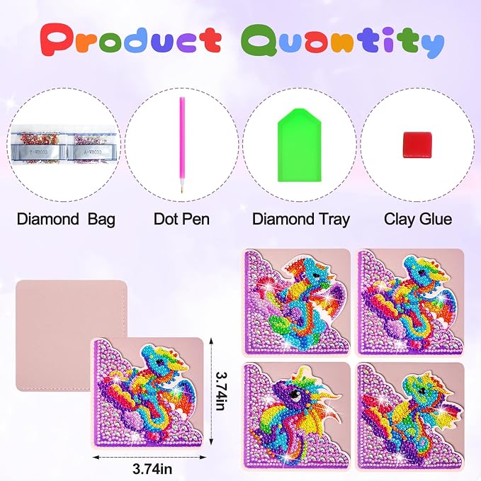 WIVICO 4 pcs Diamond Painting Bookmarks, DIY Diamond Art Kits for Adults, Book Corner - Protecting Bookmark Craft Supplies Kits for Book Lovers(Dragon)
