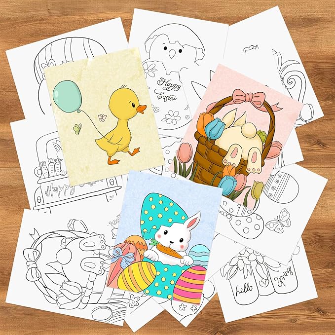 COCHIE 36PCS 8x10 Inches Easter Coloring Pages for Kids, Bulk Color Your Own Spring Paper Crafts Party Favors, Small Coloring Sheets Easter Basket Filler Gifts