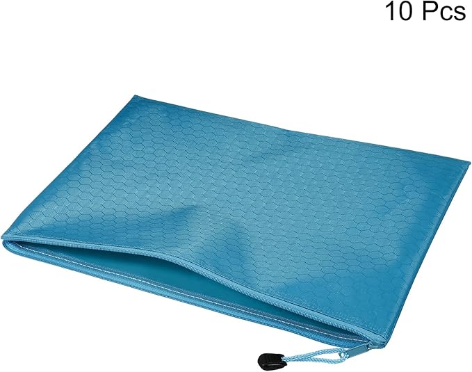 PATIKIL Waterproof Zipper File Bags, 10 Pack A4 Size Document Pocket Storage Organizer Pouch for Travel Office Supply, Sky Blue