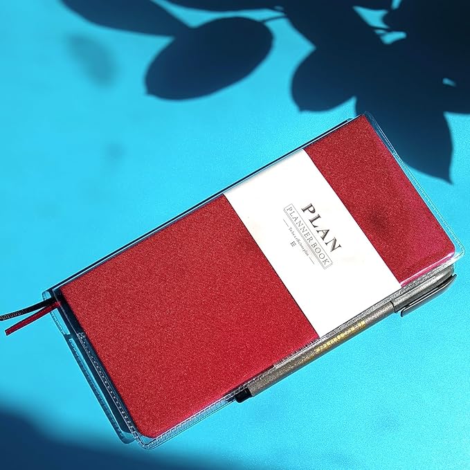Undated Weekly Planner A6 Size - Weekly & Monthly Pocket Organizer, Portable Travel Notebook, Office Schedule Book,Gift Idea (Red with a Clear Cover)
