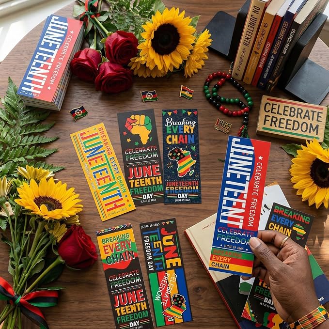 Wxiben Juneteenth Bookmarks Gifts Set - 120 Pcs Freedom Day Bookmarks 1865 African American Book Marks Page Marker Clip Inspirational Favors for June 19th Office School Home Party Supplies