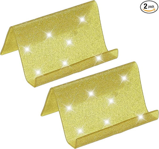 PATIKIL Business Card Holder for Desk, 2Pcs Acrylic Business Card Holders Shine Card Stand Organizer Cards Display for Office Exhibition, Yellow