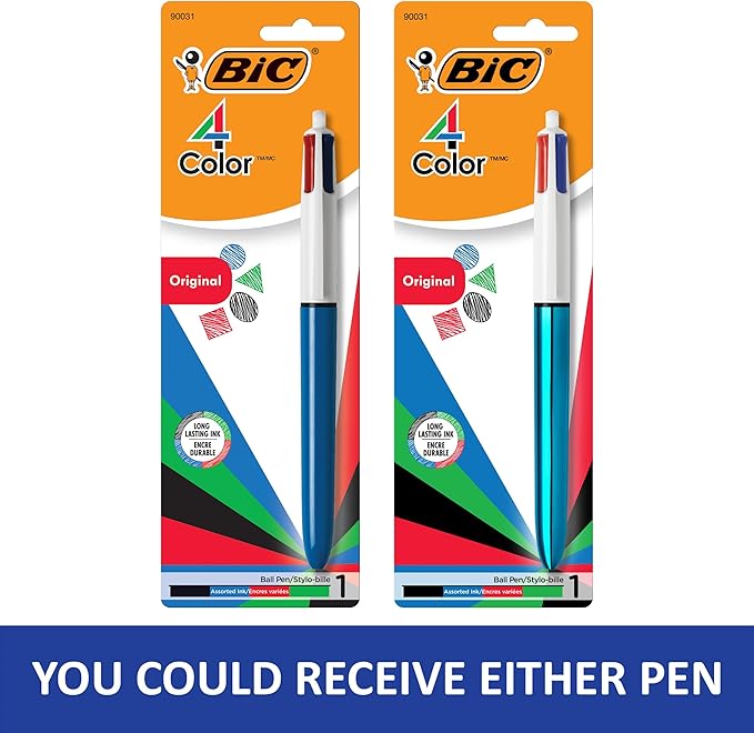 BIC 4-Color Retractable Ballpoint Pen with 1.0 mm Medium Point, 1-Count in Assorted Ink Colors