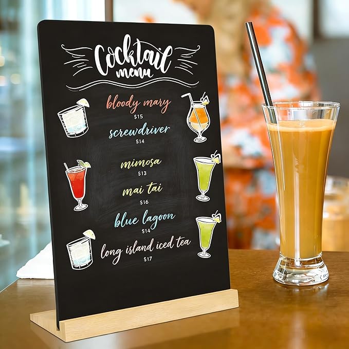 2 Pack 8.6x11.7 in Small Chalkboard Signs with Wood Base for Tabletop Decor Double Sided Mini Chalkboard for Restaurant Food Menu, Message Board, Wedding Party
