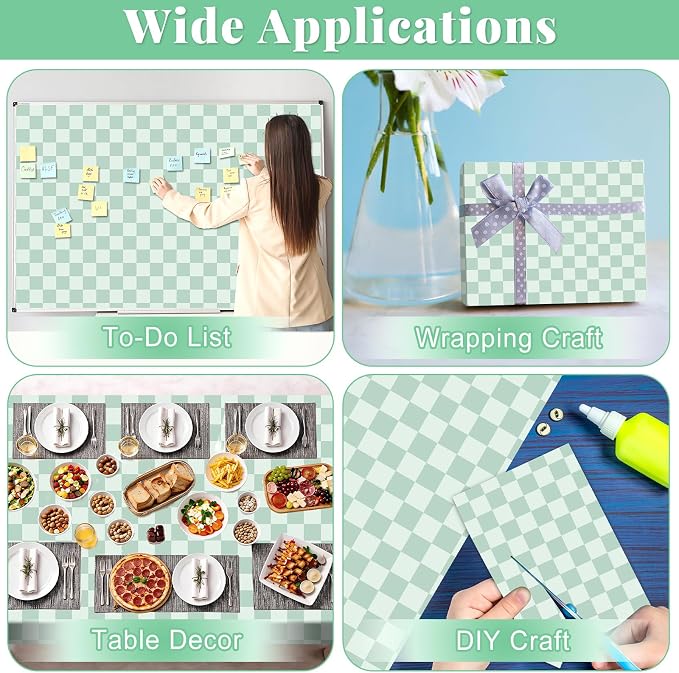 Green Checked Bulletin Board Roll Reusable Waterproof Erasable Green Non-Woven Fabric Bulletin Board Roll Wrinkle Resistant Background Poster for School Classroom Decor Wrapping DIY Craft 15.7" x 20ft