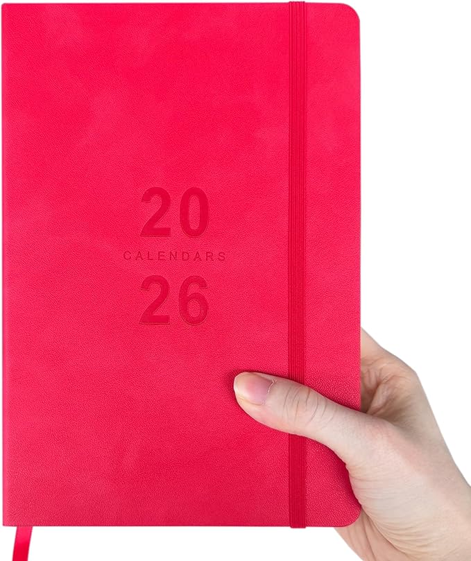 Daily Planner 2026, Calendar 2026 Agenda Planner Daily Journal Notebook 8.5"x5.8", January 2026 to December 2026, Faux Leather Cover (Red, 8.5"×5.75")