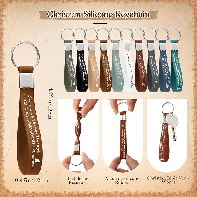 Gueevin 20 Sets Christian Party Favors Gift Bulk Church Father's Day Sunday School Teacher Graduation Bible Verse Bamboo Pen Prayer Religious Bookmarks Scripture Silicone Keychain (Inspirational)