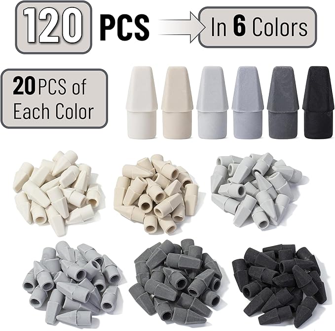 Mr. Pen- Pencil Erasers Toppers, 120 Pack, Colorful, Latex Free, No Smudge, Mr Pen Erasers for Pencils