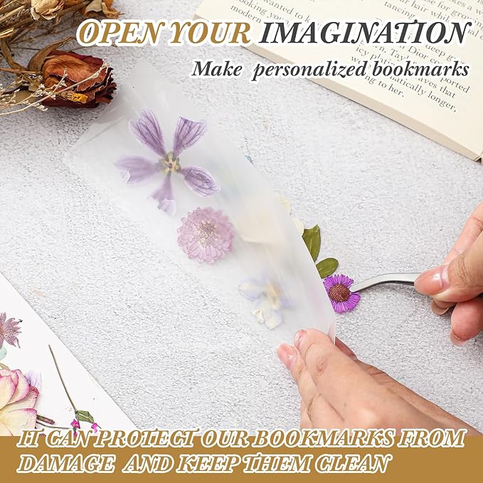 Fuyoooo 376 Pcs Dried Flower Bookmark Making Kit, DIY Bookmark Laminating Pouches with Tassels and Puncher, Handmade Craft Kit for Women, DIY Gifts for Book Lovers (Purple,2 x 6 Inch)