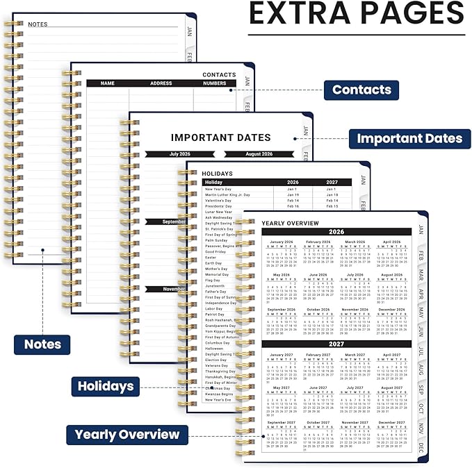2026 Planner, Weekly and Monthly Planner for Women, Jan 2026 - Dec 2026 Pretty 2026 Calendar Planner with Monthly Tabs, Inner Pocket, Spiral Binding, Perfect for Office Home School - 6.3" x 8.5", Blue Art
