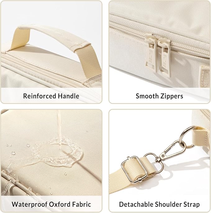 SUNEE Bible Cover for Women, Large Bible Bag w/Shoulder Strap Carrying Book Case w/Pen Slots and Zippered Pocket, Gift for Women & Men, Beige