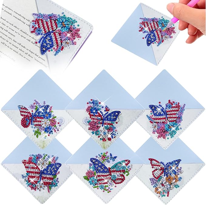 6 Pcs Diamond Painting Bookmark, DIY Corner Book Makers for Adults Book Lovers, Diamond Dot Art Beginners, Small Diamond Art Kits, Paint by Art Crafts Gift for Women Girls (Butterfly)