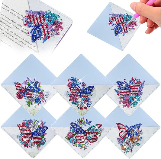 6 Pcs Diamond Painting Bookmark, DIY Corner Book Makers for Adults Book Lovers, Diamond Dot Art Beginners, Small Diamond Art Kits, Paint by Art Crafts Gift for Women Girls (Butterfly)