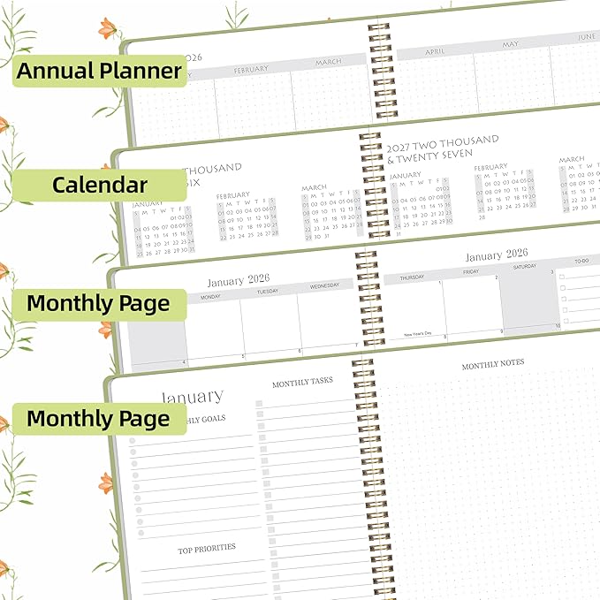 2026-2027 Monthly Planner, Jan 2026-June 2027, A4 (8.5" x 11"), 2 Year Monthly Planner, 24 month Calendar, Simple Calendar Planner Notebook Cardboard Cover, Suitable for Schools & Offices, Green