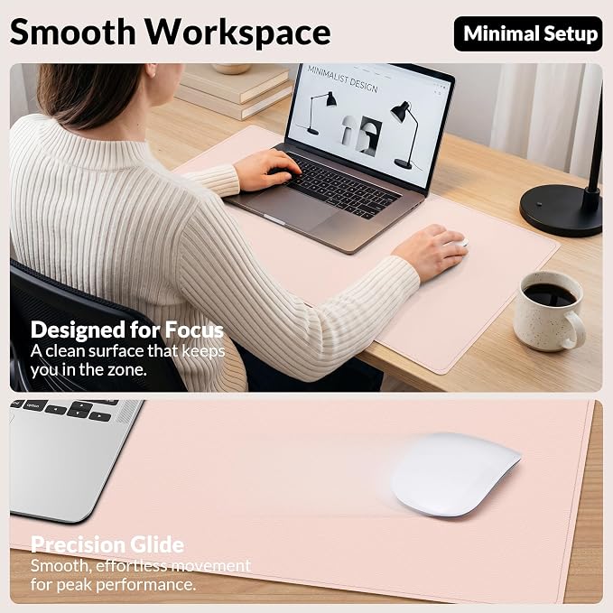 AFIING Cork Desk Mat, 31.5" x 17", Pink,Desk pad Protector | Dual-Sided Cork & PU Leather, Waterproof, Non-Slip, For Office & Gaming