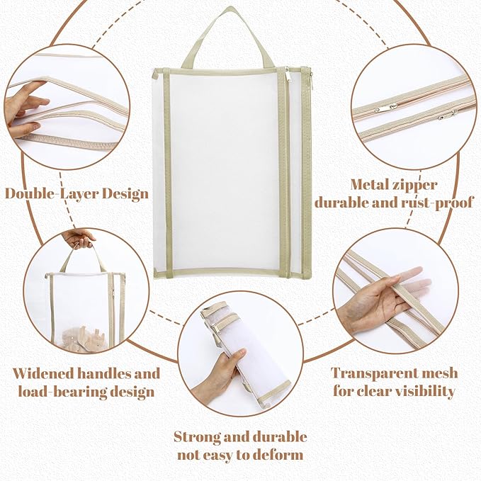 10 Pack Colored Mesh Zipper Pouch Bags, Storage & Organization, Breathable See Through A4 Zipper Pouch with Handle