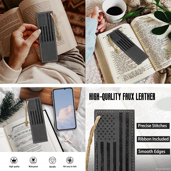 Lotusorchid Bible Cover Case with Bookmarks, American Flag Leather Bible Cover for Women Men, Portable Bible Carrying Case with Handle and Pocket, Waterproof Bible Accessories for Christian, L