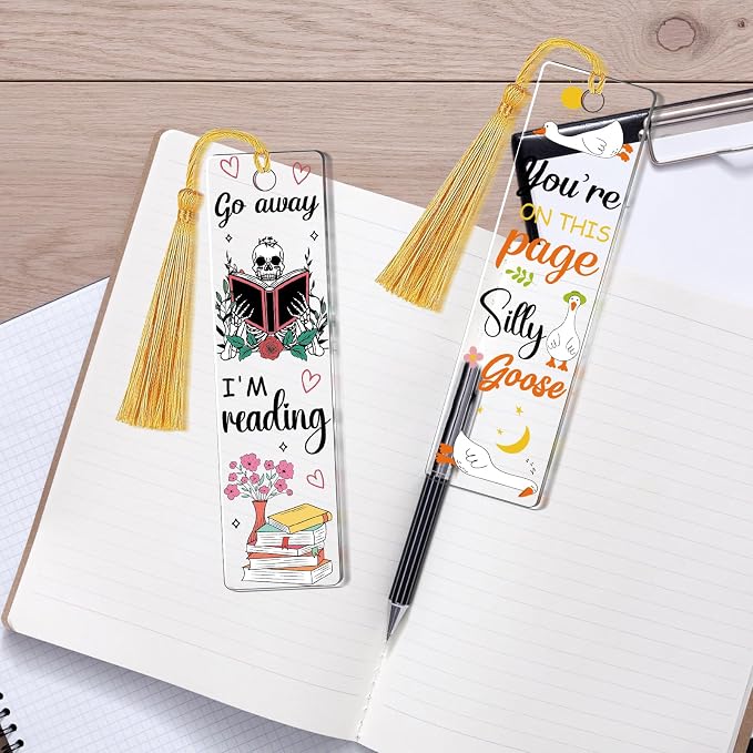 AFRITEE Blank Acrylic Bookmark Stickers - 24 Pcs Funny Theme Black Cat UV DTF Bookmark Sticker Gifts for Women Book Lovers, Cute Duck Bow Double-Sided Sticker DIY Blank Placeholder Creative Decoration
