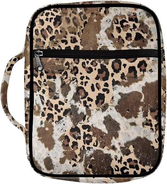 Coldinair Aesthetic Leopard Print Bible Cover for Women Girls Large Bible Case Scripture Study Carrying Book Cover Church Bag Protective with Handle and Zippered Pocket