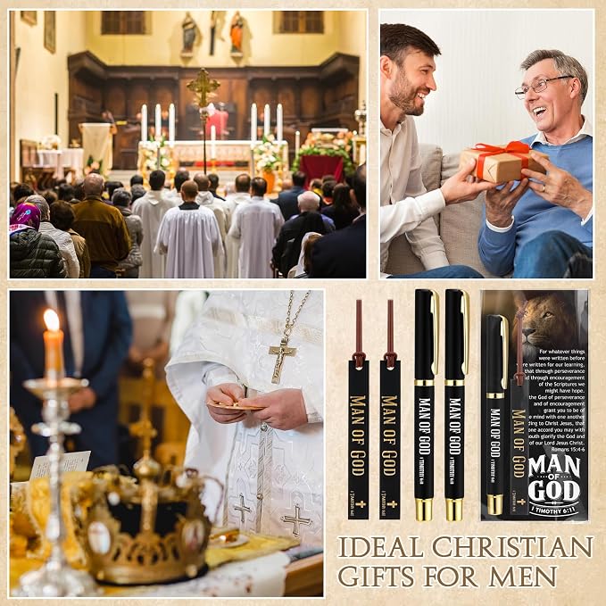 Skyygemm 50 Sets Fathers Day Christian Gifts for Church Man of God Gifts Bulk Bible Verse Pens Leather Bookmarks Religious Cards Appreciation Gift for Church Men Pastor Dad Godfather Clergy
