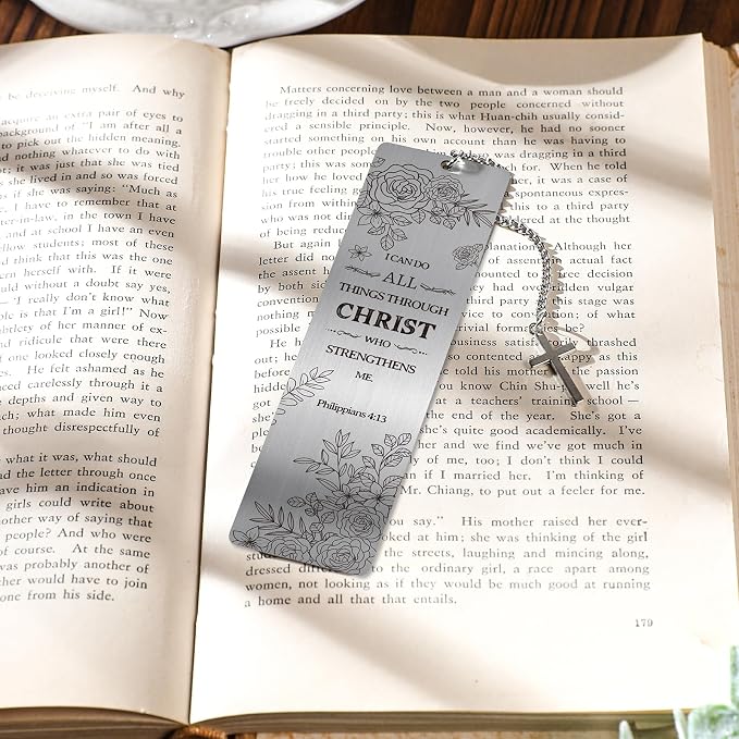 Christian Metal Bookmarks Gifts - 2 Pcs Bible Verse Inspirational Book Marks for Women Religious Cross Plant Unique Page Markers Reading Birthday Student Teacher School Office Accessories