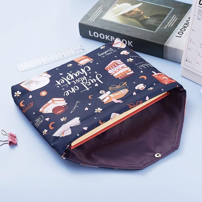 Just One More Chapter Book Sleeve, Book Protector with Zipper with Padded, Book Covers for Paperback, 11 x 9 Inch, Book Sleeve for Book Lovers