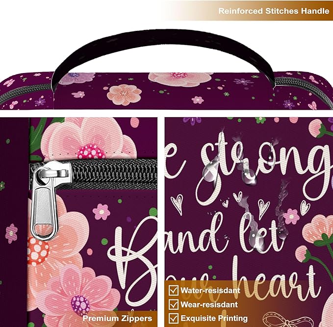 Floral Scripture Bible Cover for Women, Inspirational Bible Case with Handle and Zipper, Canvas Bible Bag Fits Standard Size Bible, Christian Gift for Girls, Faith Study