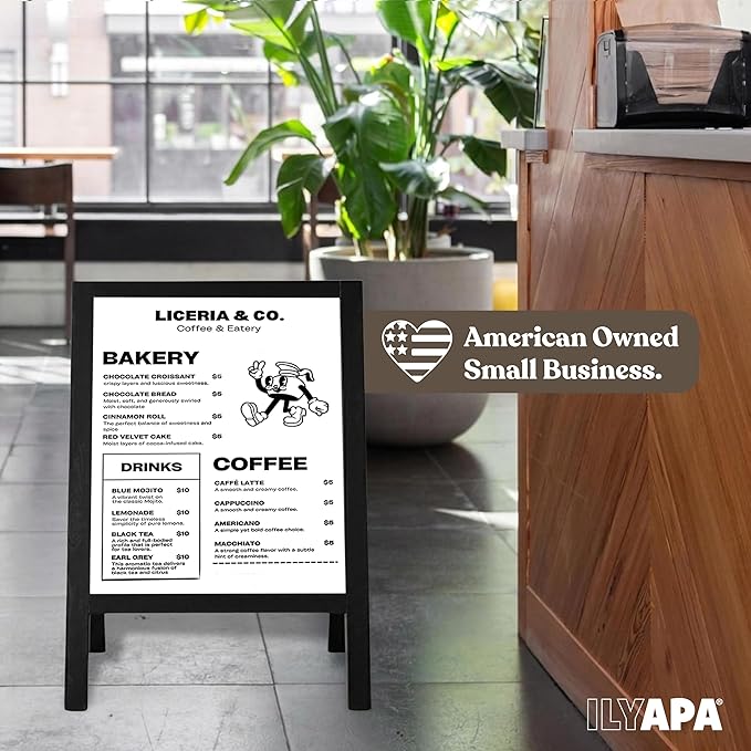 Ilyapa Wooden Dry Erase A Frame Sign - Magnetic Whiteboard Sidewalk Menu Board Outdoor - Menu Display for Restaurant, Food Truck - 31x20 inch - Black