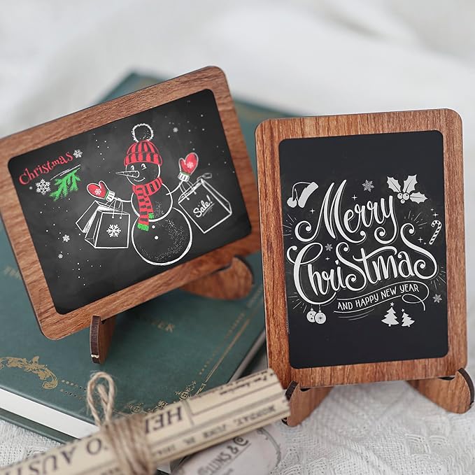Temlum 15 Pcs Mini Chalkboard Sign with 6 Color Chalk Markers, 2.9″ x 3.9″ Wooden Blackboard Reusable Small Chalkboards for Food, Buffet, Parties, Message Boards, Table Numbers (Rectangular)