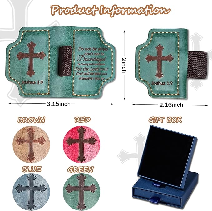 Bygone Mark Personalized Magnetic Leather Bookmark with Pen Holder,Inspirational Bible Verse Religious Bookmarks,Christian Book Lovers Reading Accessory for Men Women (Green, Joshua 1:9)
