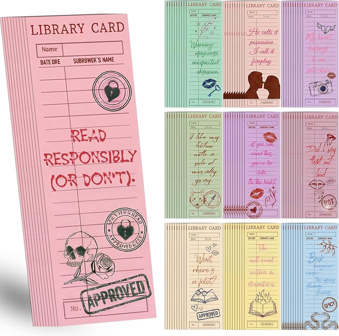 Library Card Bookmark 100PCS Bulk Bookmarks – Funny Reading Bookmarks for Romance Readers, Vintage Retro Book Club Bookmarks, Aesthetic Paper Bookmarks for Book Lovers, Cardstock Bookmark Set